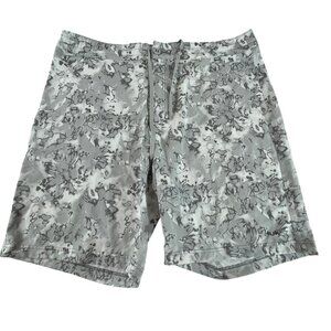 Huk Pursuit Fin‎ Flats Board Shorts Mens L Gray Print Pocket Swim